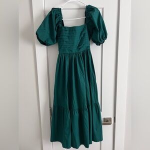 Abercrombie Emerson Poplin Puff Sleeve Midi Dress - EMERALD
